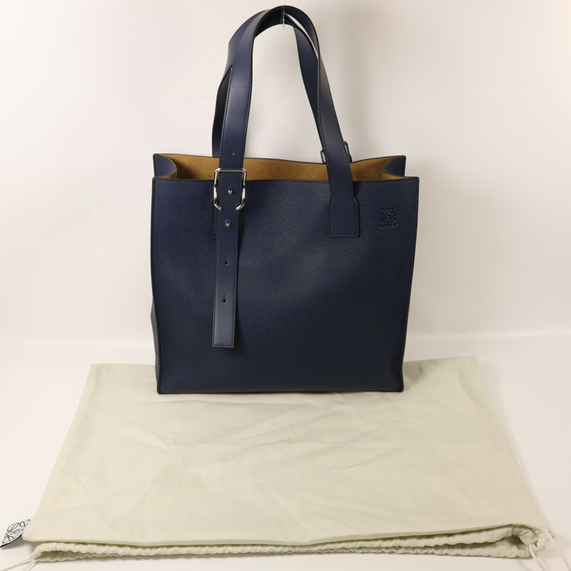 LOEWE 牛皮皮革Buckle Horizontal Tote銀扣手挽袋-8