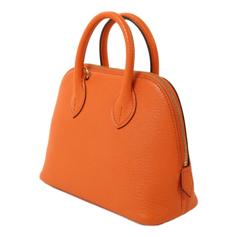 HERMES Chevre皮革Mini Bolide金扣手挽肩背兩用袋Orange Poppy-2