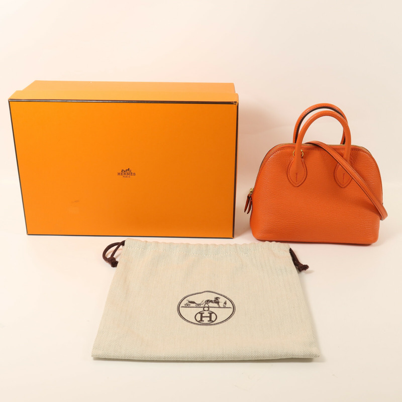 HERMES Chevre皮革Mini Bolide金扣手挽肩背兩用袋Orange Poppy-8