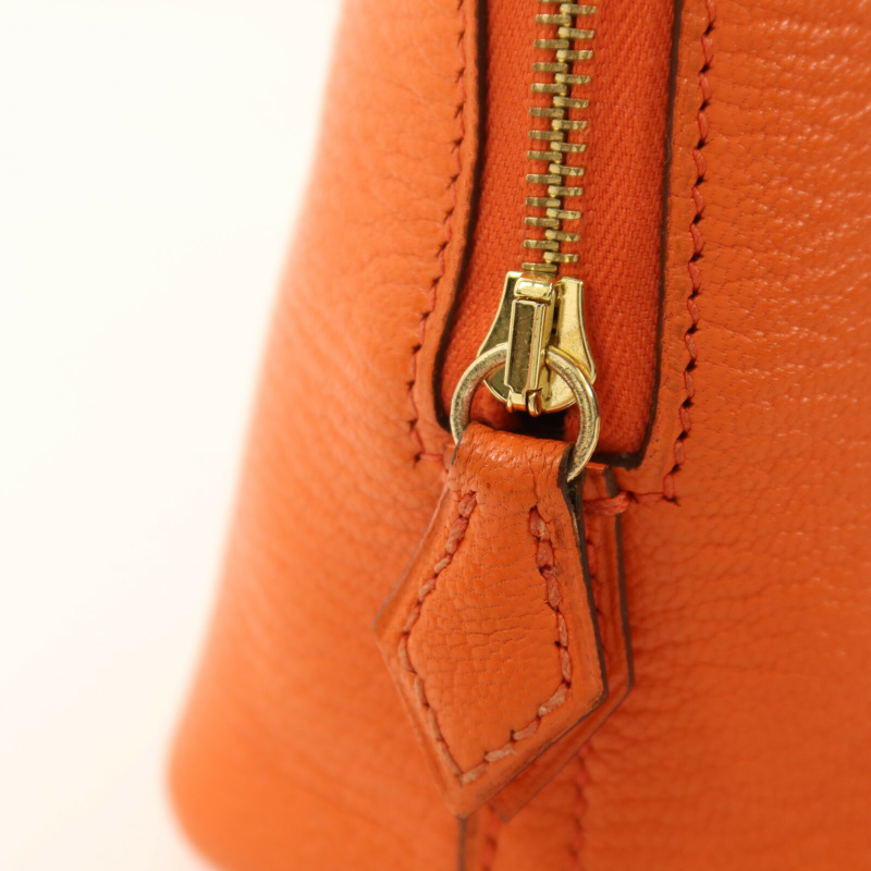 HERMES Chevre皮革Mini Bolide金扣手挽肩背兩用袋Orange Poppy-9