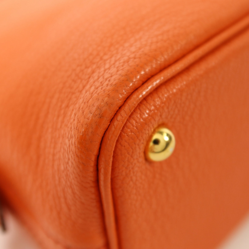 HERMES Chevre皮革Mini Bolide金扣手挽肩背兩用袋Orange Poppy-10