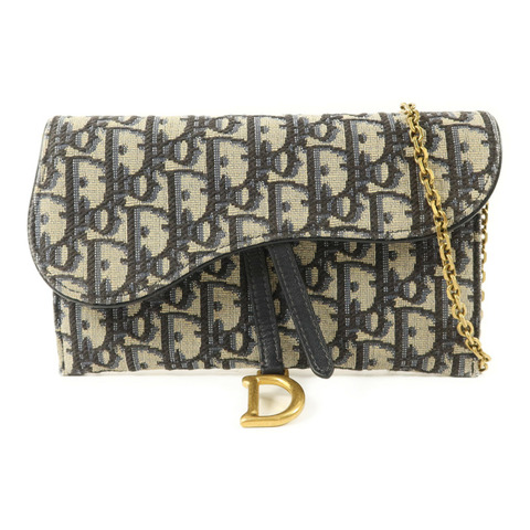 Dior 帆布Small Saddle Pouch with Chain金扣鏈帶肩背袋