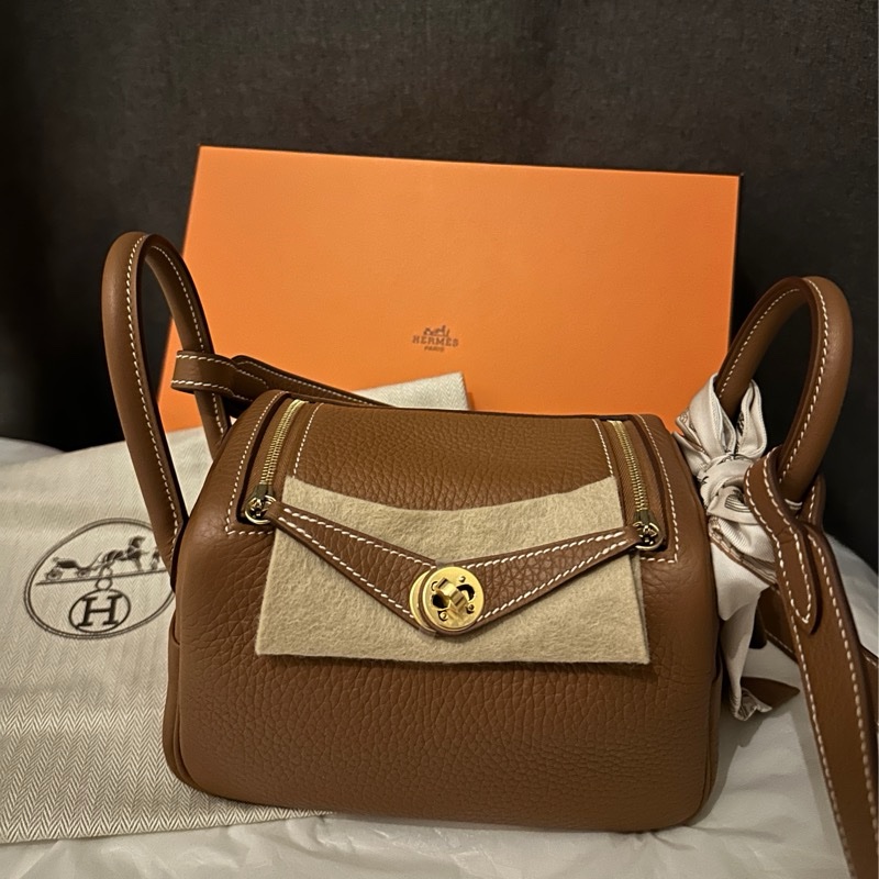 ［全新］Hermes Mini Lindy II 金棕色金扣❣️-0