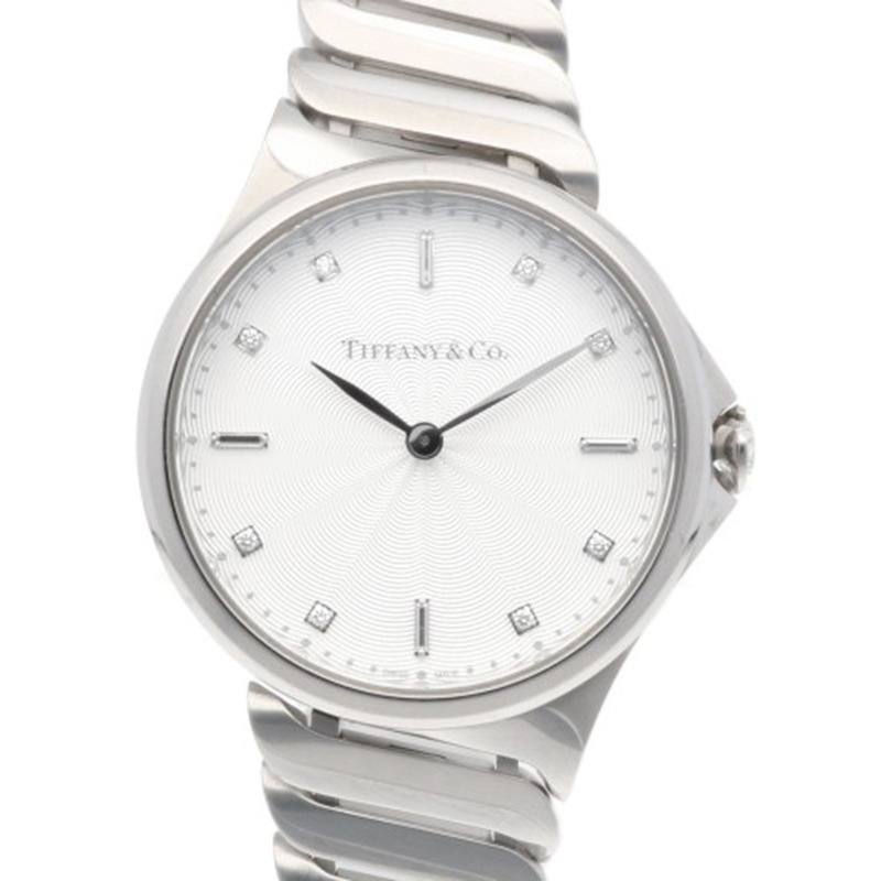 蒂芬妮 Metro 2 女士腕錶,不鏽鋼錶殼,石英機芯,型號 60874794,鑲鑽錶冠-0