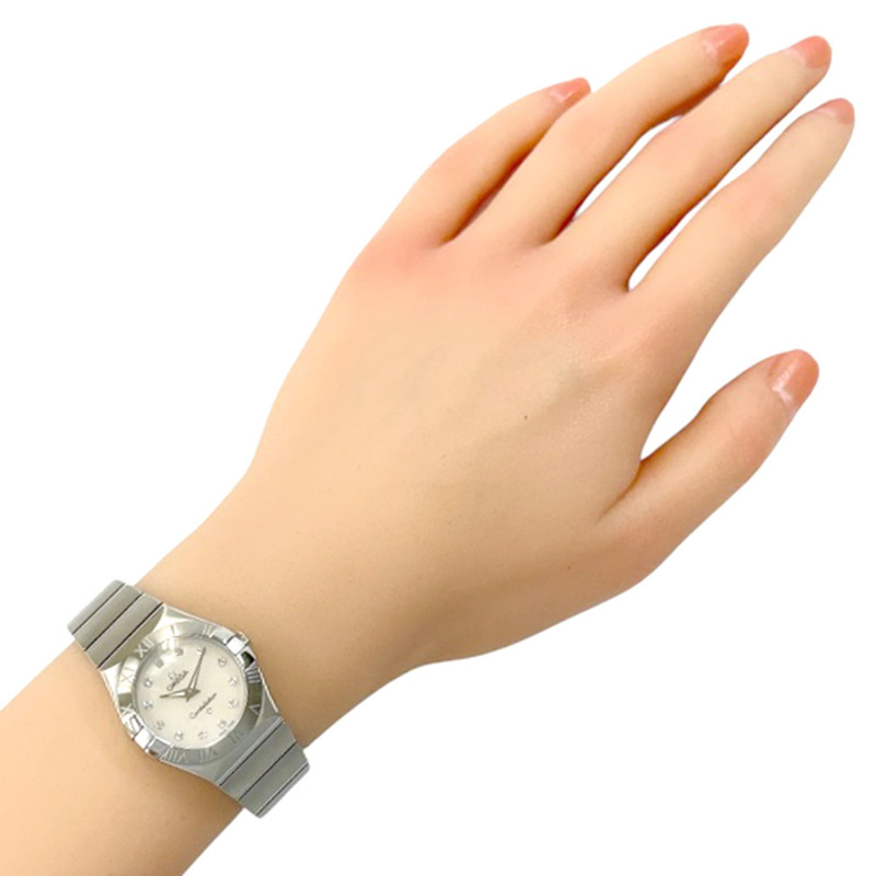 歐米茄星座腕錶，不銹鋼，石英，12P鑽石，珍珠母貝錶盤，12310276055001，女士，91283XXX。-1