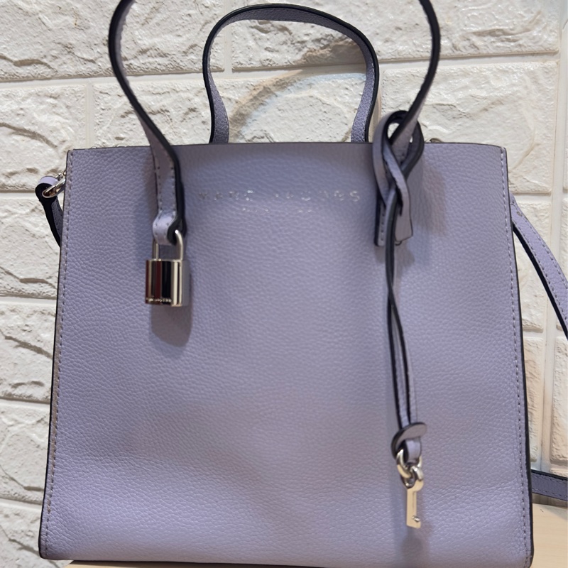 Marc Jacobs Mini Grind 荔枝紋皮革手提/斜背兩用包 (粉紫色)-0