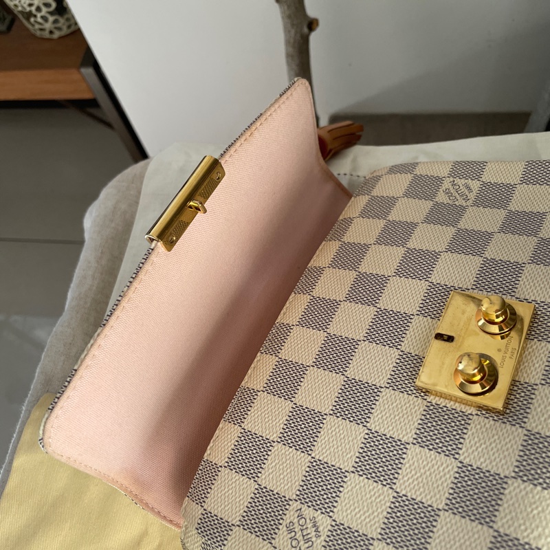 🍎優惠中🍎Louis Vuitton  馬鞍包/翻蓋包 /類Kelly凱莉包🎞LV棋盤格老花紋🎞瀟🎞手提/肩背/側背/斜背🎞正品🎞況不錯🎞🈶️原包附長背帶-39