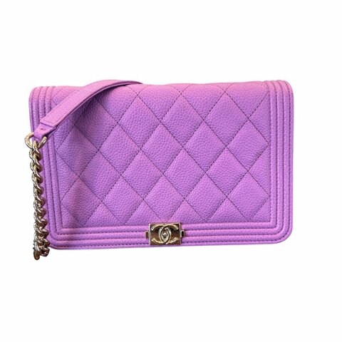 CHANEL紫色荔枝紋woc鍊包