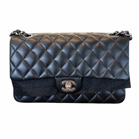 CHANEL黑銀羊皮CF25肩背包