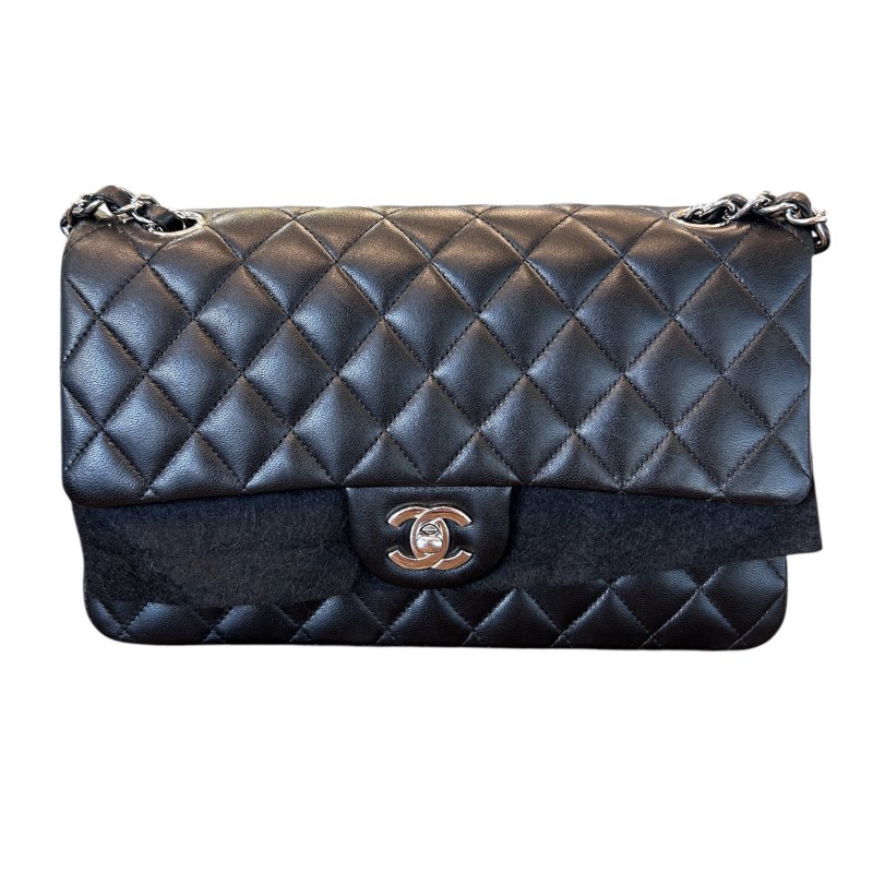 CHANEL黑銀羊皮CF25肩背包-0