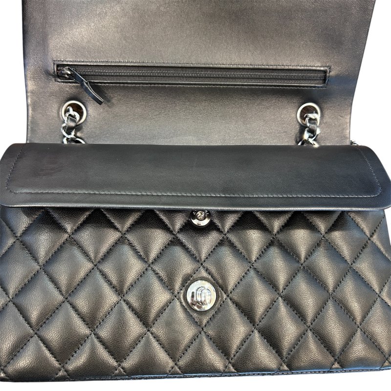 CHANEL黑銀羊皮CF25肩背包-8