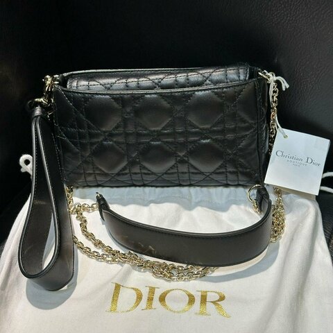 💎Han's house精品服飾💎DIOR 迪奧 LADY 小羊皮 紋理皮革 迷你 兩用 手拿包 斜背包 10X18X5cm