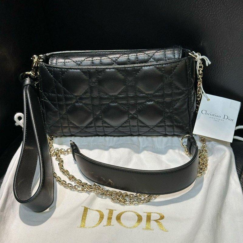 💎Han's house精品服飾💎DIOR 迪奧 LADY 小羊皮 紋理皮革 迷你 兩用 手拿包 斜背包 10X18X5cm-0