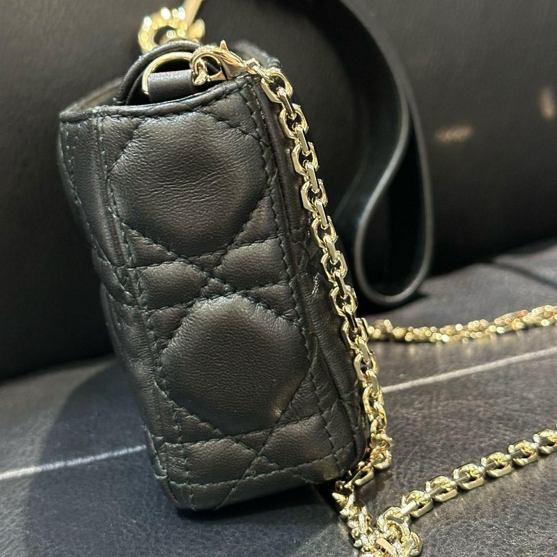 💎Han's house精品服飾💎DIOR 迪奧 LADY 小羊皮 紋理皮革 迷你 兩用 手拿包 斜背包 10X18X5cm-1