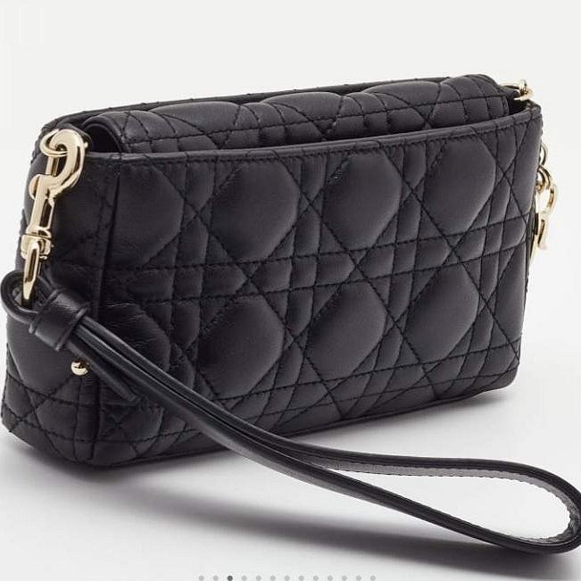 💎Han's house精品服飾💎DIOR 迪奧 LADY 小羊皮 紋理皮革 迷你 兩用 手拿包 斜背包 10X18X5cm-2