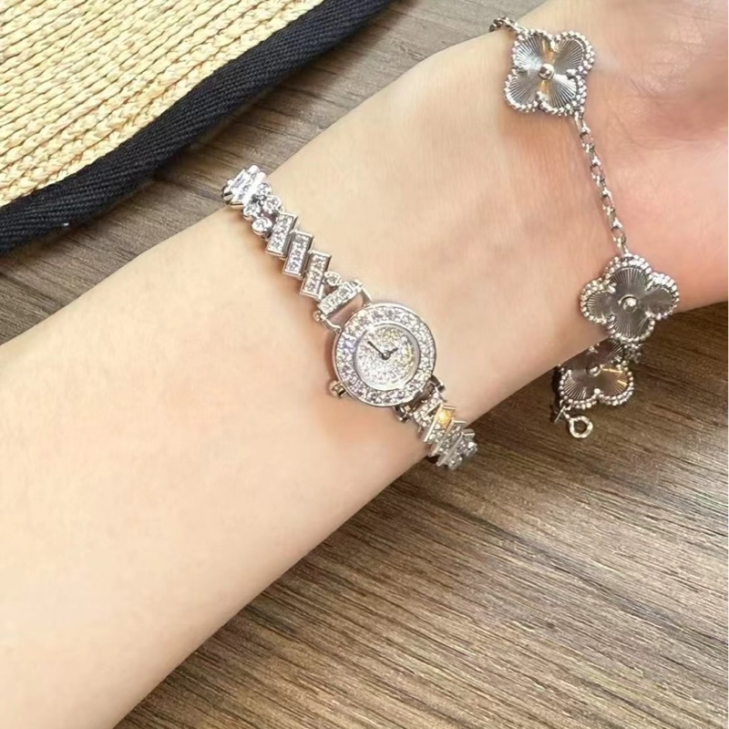 Hermes爱马仕 高定珠宝 faubourg福宝 白金满钻腕表-3