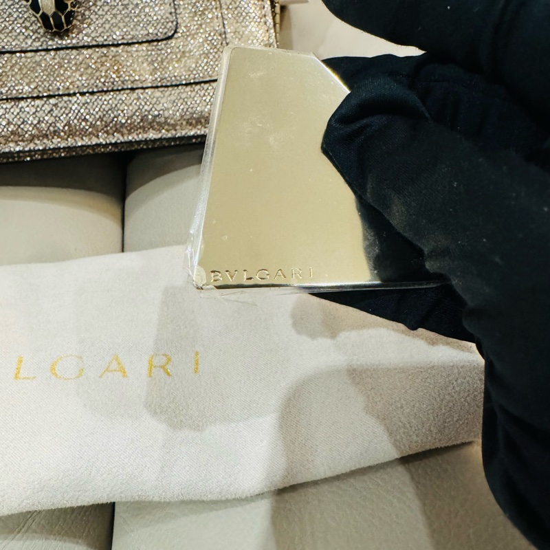 BVLGARI寶格麗 經典蛇頭包/斜背包/香檳金銀色/95新美品-2