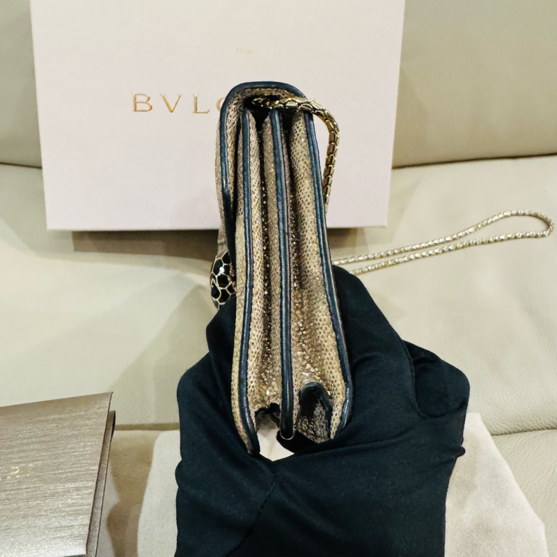 BVLGARI寶格麗 經典蛇頭包/斜背包/香檳金銀色/95新美品-4