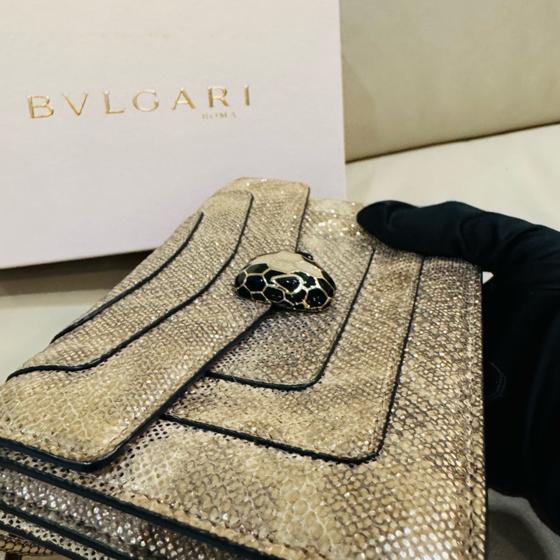BVLGARI寶格麗 經典蛇頭包/斜背包/香檳金銀色/95新美品-5