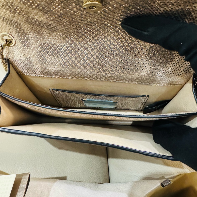 BVLGARI寶格麗 經典蛇頭包/斜背包/香檳金銀色/95新美品-8