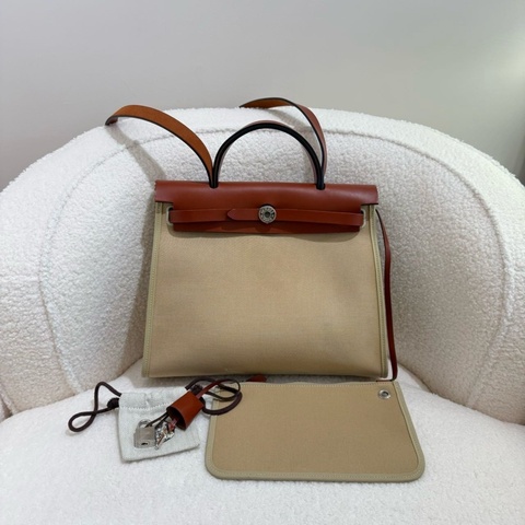 Hermes愛馬仕herbag 31 米棕色銀扣