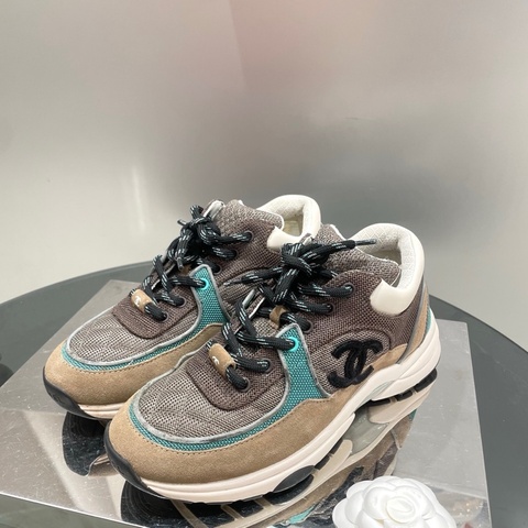 CHANEL香奈儿 咖色拼蓝色低帮运动鞋