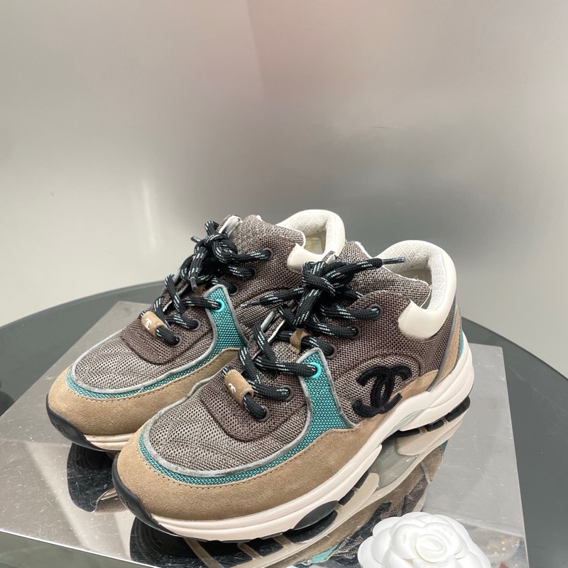 CHANEL香奈儿 咖色拼蓝色低帮运动鞋-0