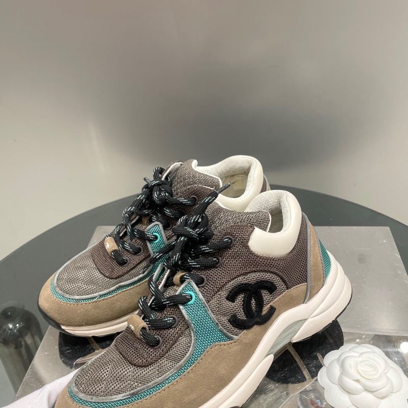 CHANEL香奈儿 咖色拼蓝色低帮运动鞋-3