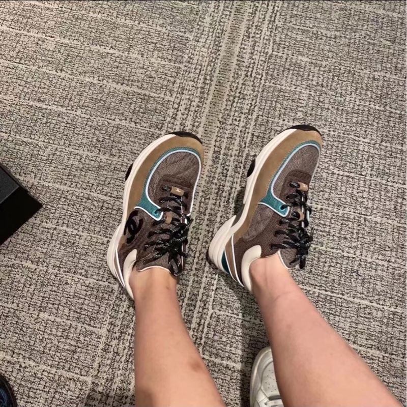 CHANEL香奈儿 咖色拼蓝色低帮运动鞋-4