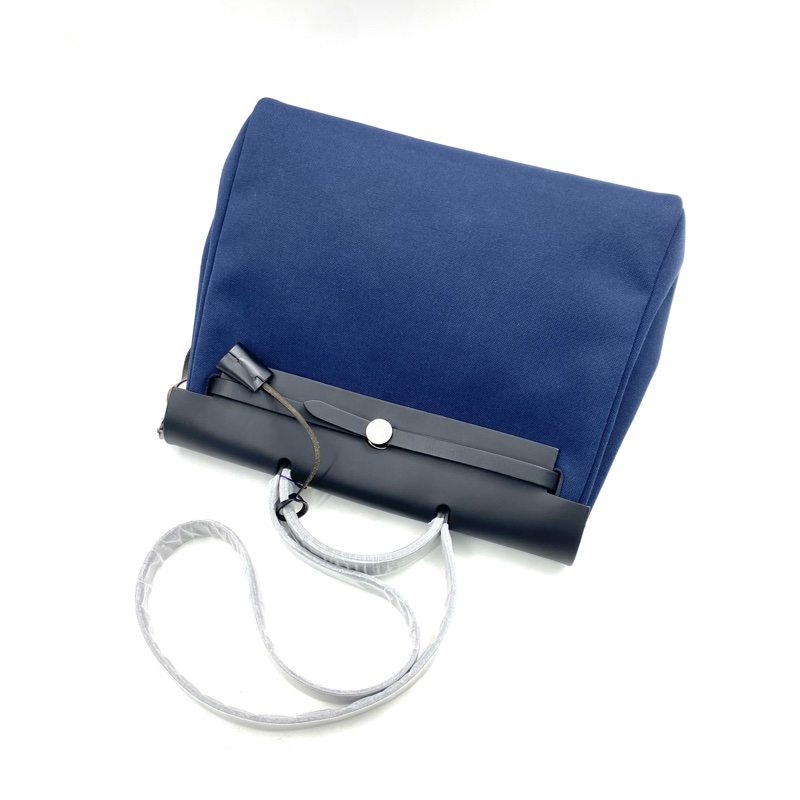 Hermes 愛馬仕herbag 藍色帆布拼皮-5