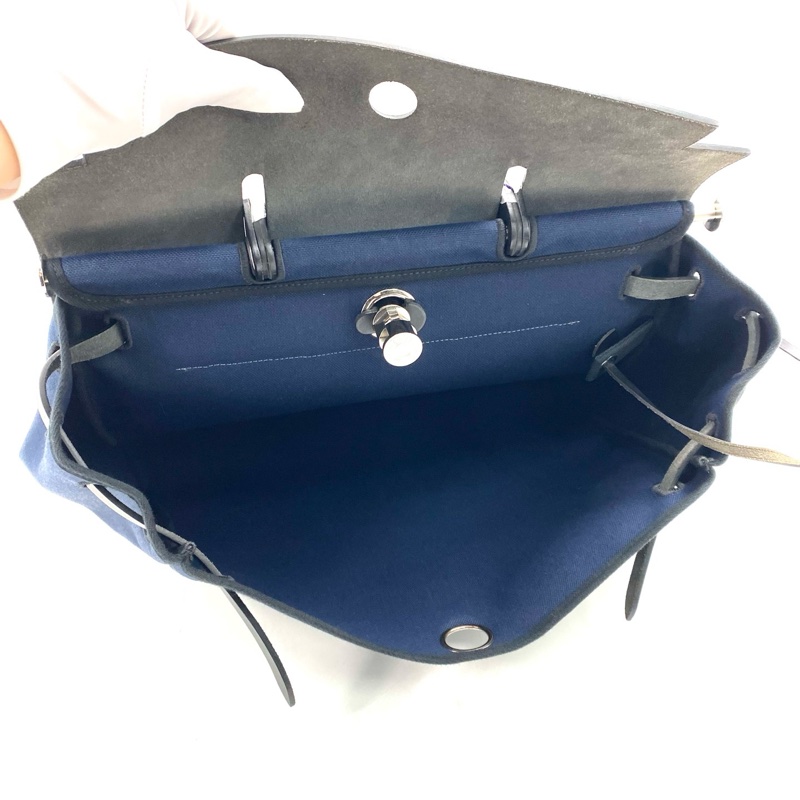 Hermes 愛馬仕herbag 藍色帆布拼皮-6