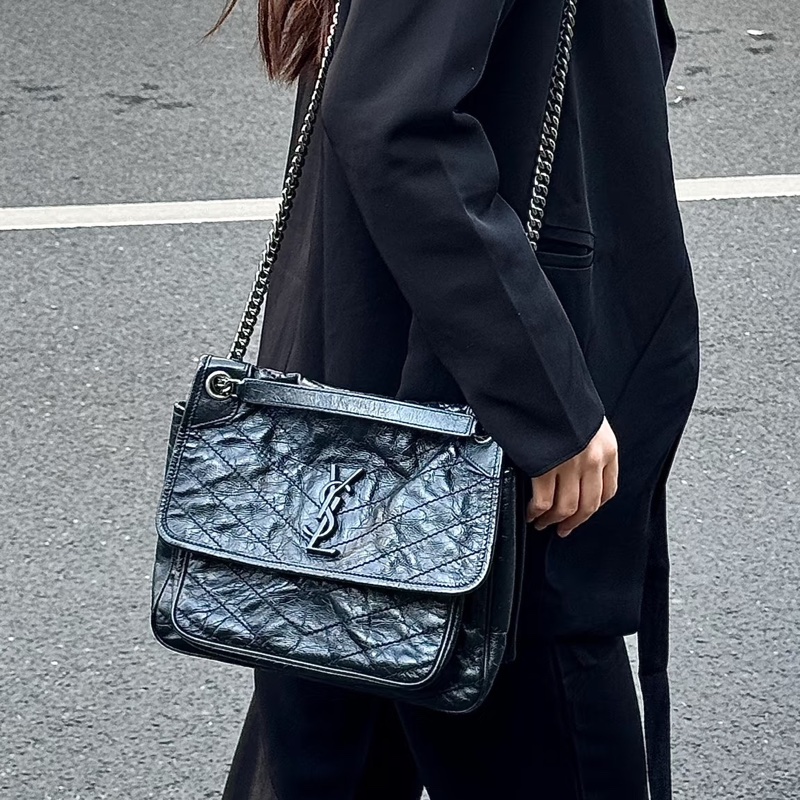 YSL聖羅蘭Niki小號🤵🏻‍♂️黑色 銀扣 🤵🏻‍♂️黑銀尺寸22*17*6-24