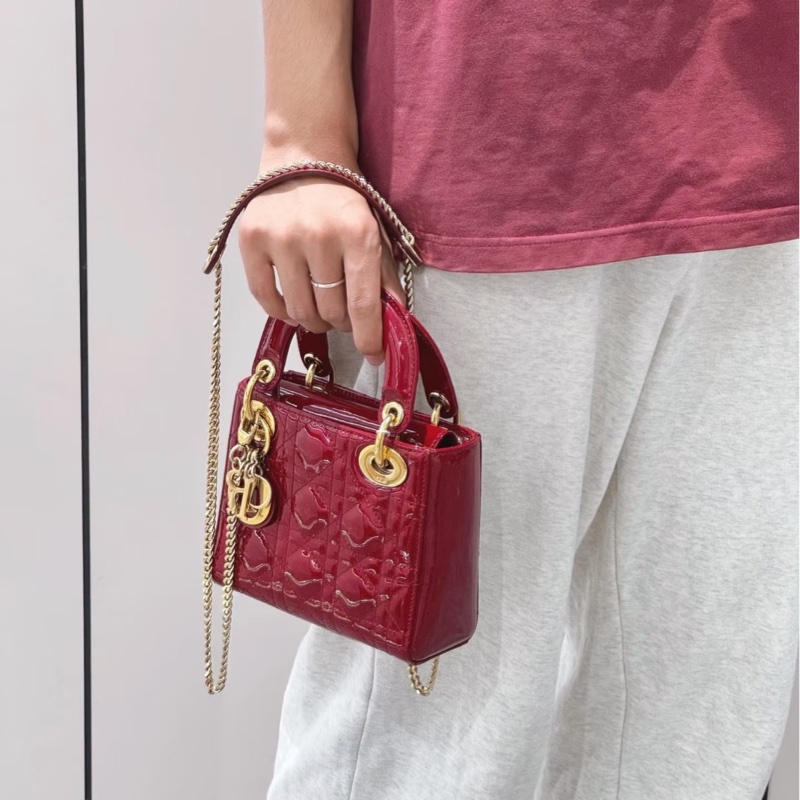 Dior迪奥 红色漆皮三格戴妃-5