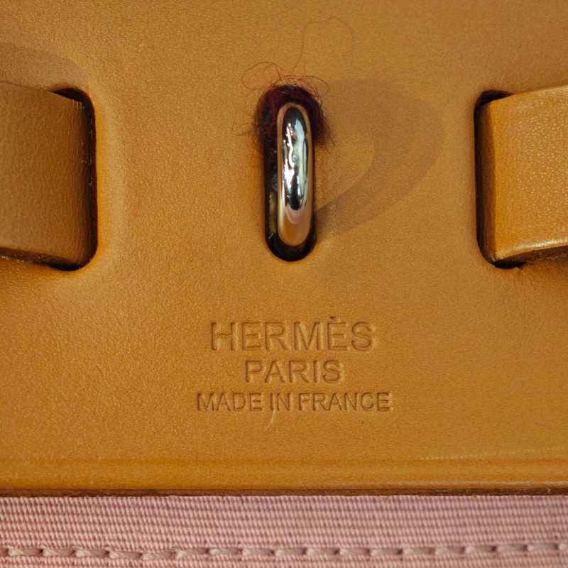 Hermes 愛馬仕 Herbag 粉色帆布拼皮銀扣子母包手提包單肩包-8