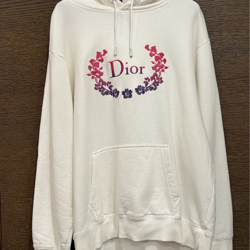 DIOR花卉刺繡白色連帽踢-0