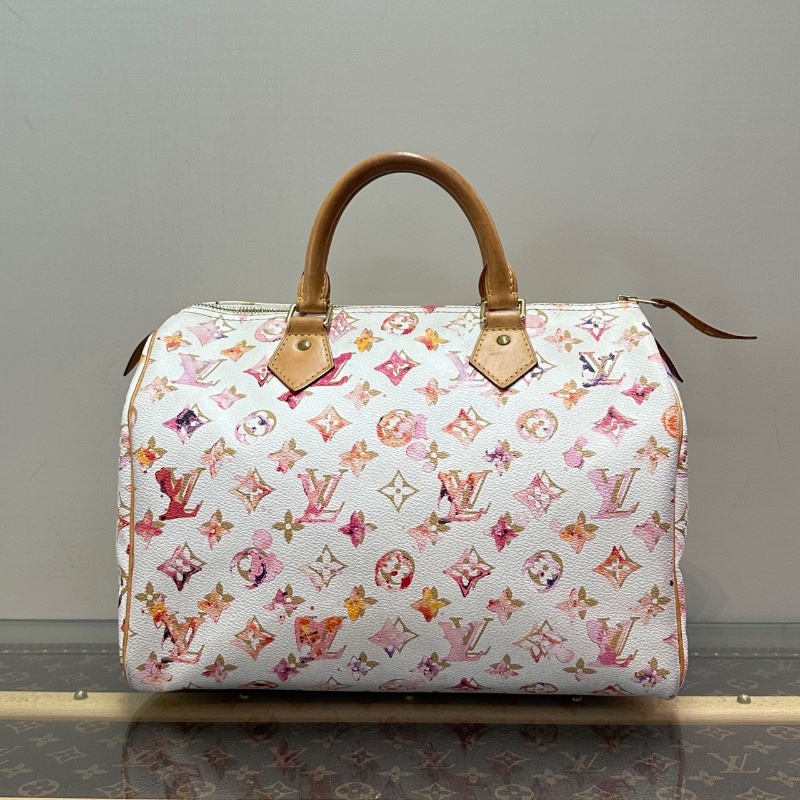 LV speedy30限量款 白色水彩系列手提包 30*21*17.5 98新配件塵袋-2