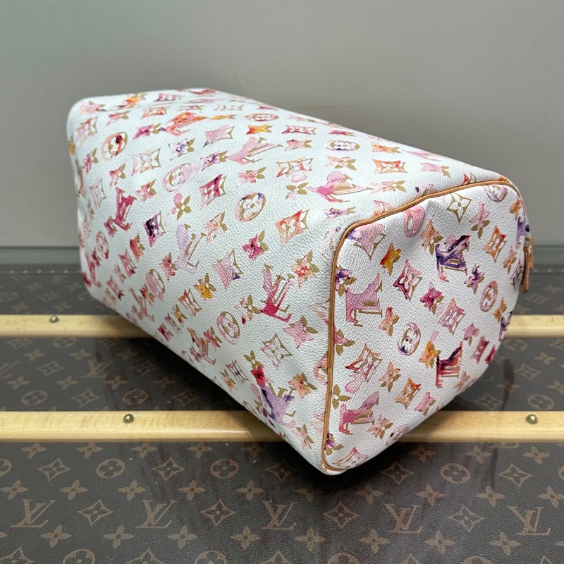 LV speedy30限量款 白色水彩系列手提包 30*21*17.5 98新配件塵袋-3