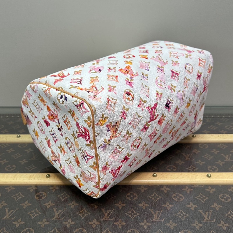 LV speedy30限量款 白色水彩系列手提包 30*21*17.5 98新配件塵袋-5