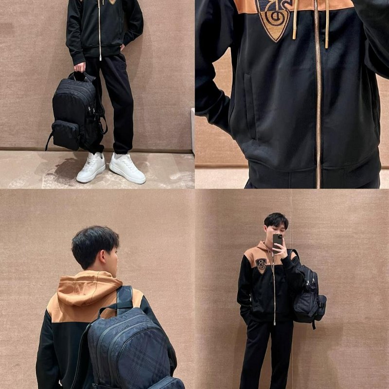 💎Han's house精品服飾💎 BURBERRY 尼龍 格紋 SHIELD 黑 後背 包 現貨 原價65000-1