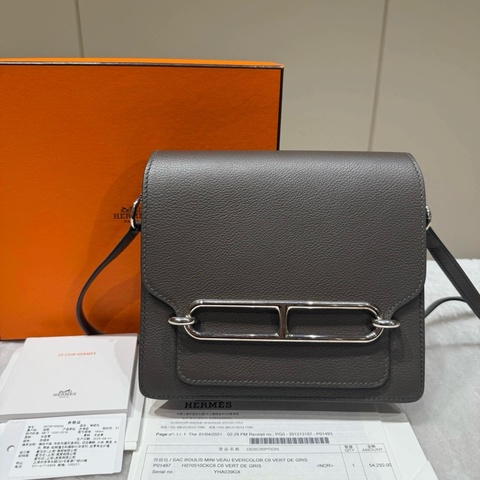 愛馬仕C6灰綠色銀扣evercolor皮Roulis豬鼻子18