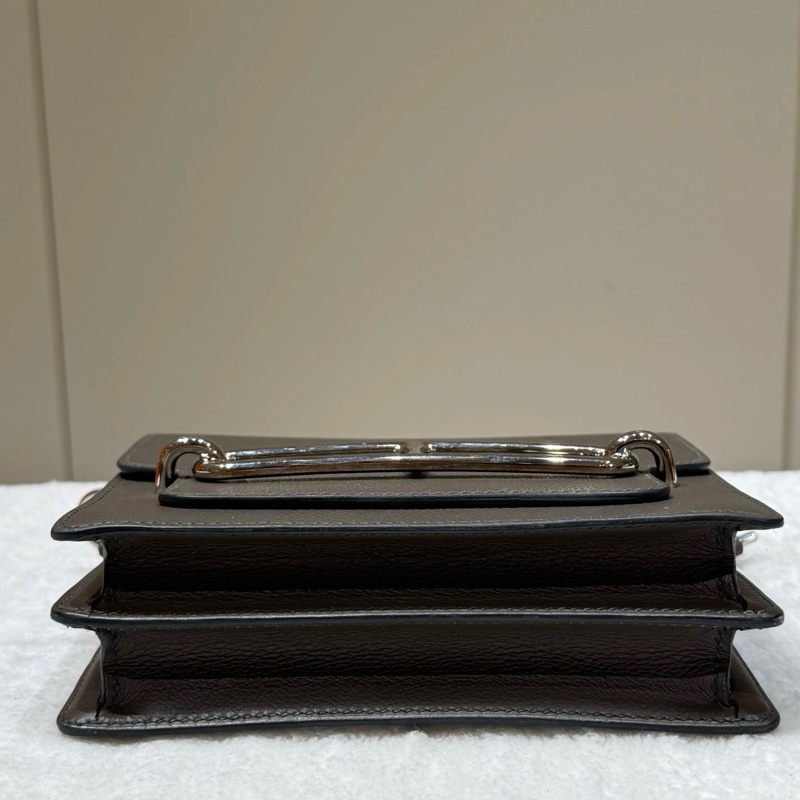 愛馬仕C6灰綠色銀扣evercolor皮Roulis豬鼻子18-4