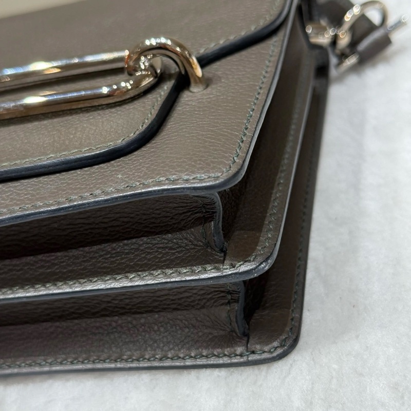 愛馬仕C6灰綠色銀扣evercolor皮Roulis豬鼻子18-7