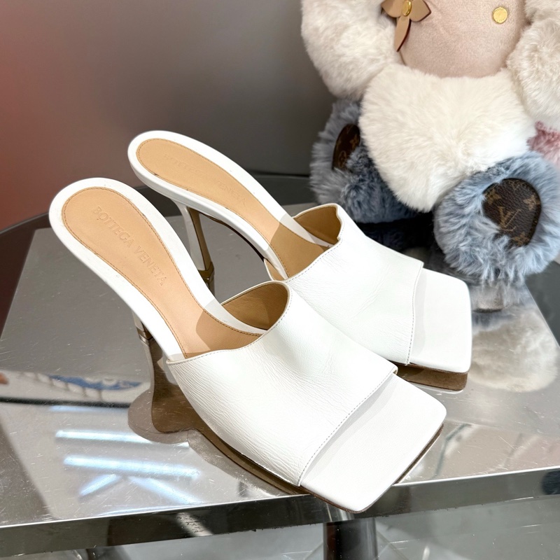 BV葆蝶家 stretch白色高跟拖鞋-0