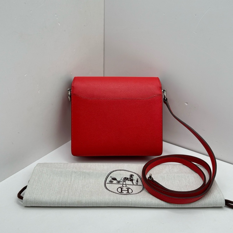 Hermes愛馬仕roulis mini番茄紅銀扣豬鼻子單肩斜挎包-1