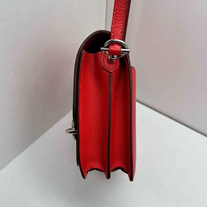 Hermes愛馬仕roulis mini番茄紅銀扣豬鼻子單肩斜挎包-2
