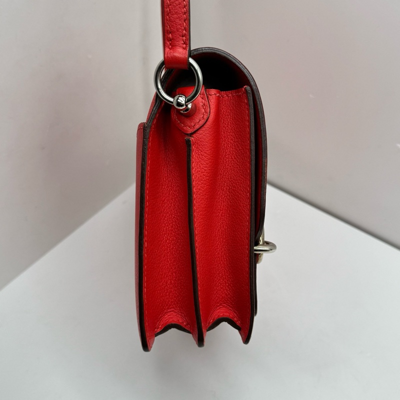 Hermes愛馬仕roulis mini番茄紅銀扣豬鼻子單肩斜挎包-3
