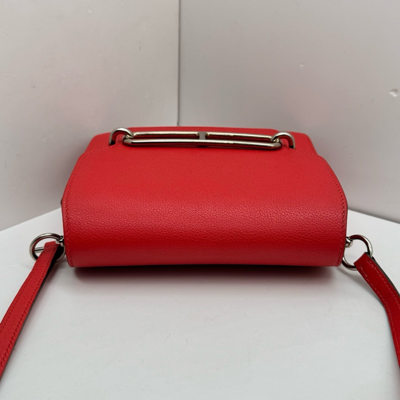 Hermes愛馬仕roulis mini番茄紅銀扣豬鼻子單肩斜挎包-4