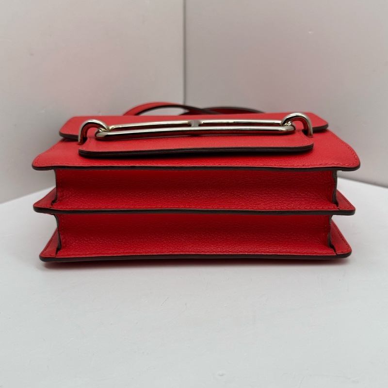 Hermes愛馬仕roulis mini番茄紅銀扣豬鼻子單肩斜挎包-5