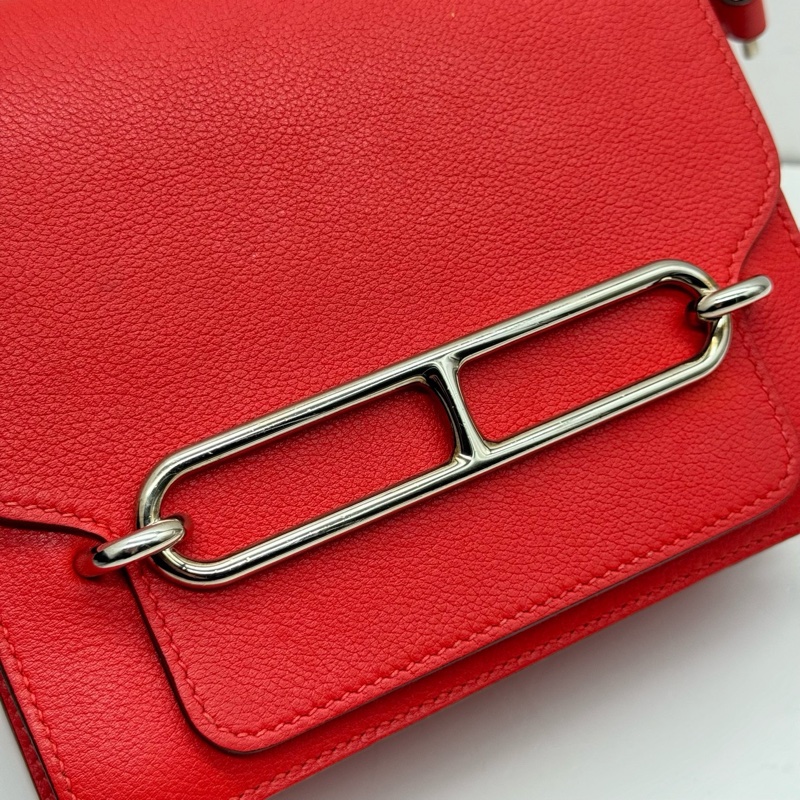 Hermes愛馬仕roulis mini番茄紅銀扣豬鼻子單肩斜挎包-6