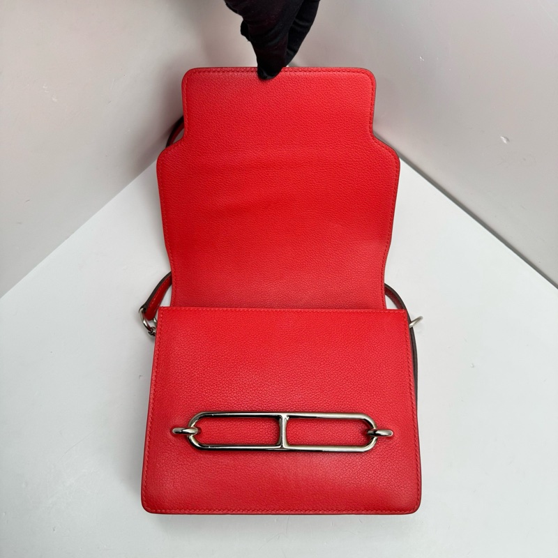 Hermes愛馬仕roulis mini番茄紅銀扣豬鼻子單肩斜挎包-7